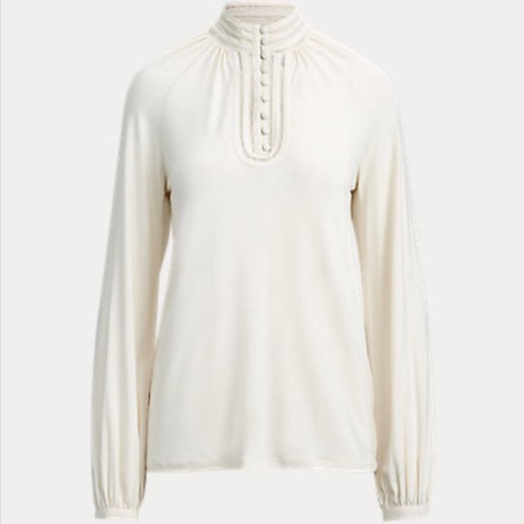 NWT: LAUREN RALPH LAUREN | Jersey Mockneck Grandmacore Blouse - Picture 4 of 4